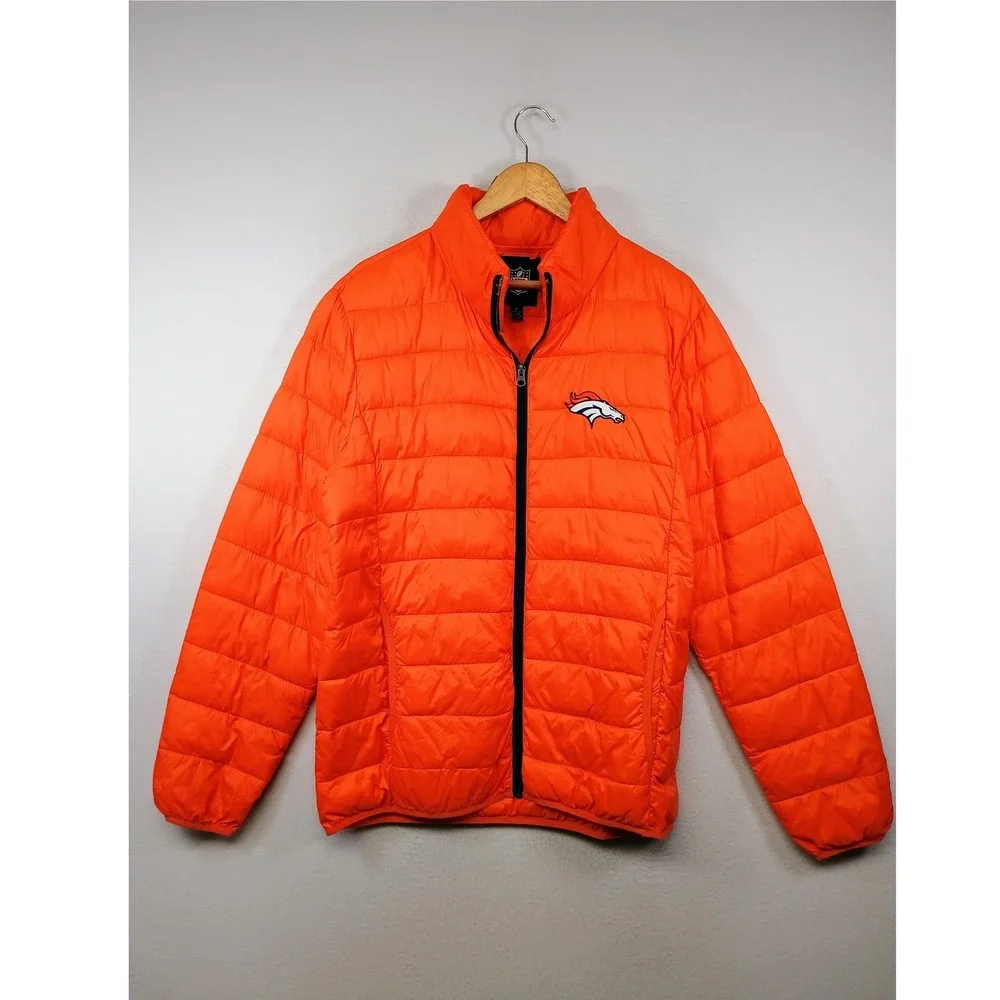 Football Sportswear NFL Mens Medium Orange‎ Denver Broncos Puffer Jacket Zip Up
